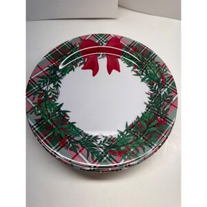 Holiday Style Melamine Christmas Dinnerware Set 10 Plates 6 Bowls Wreath Plaid